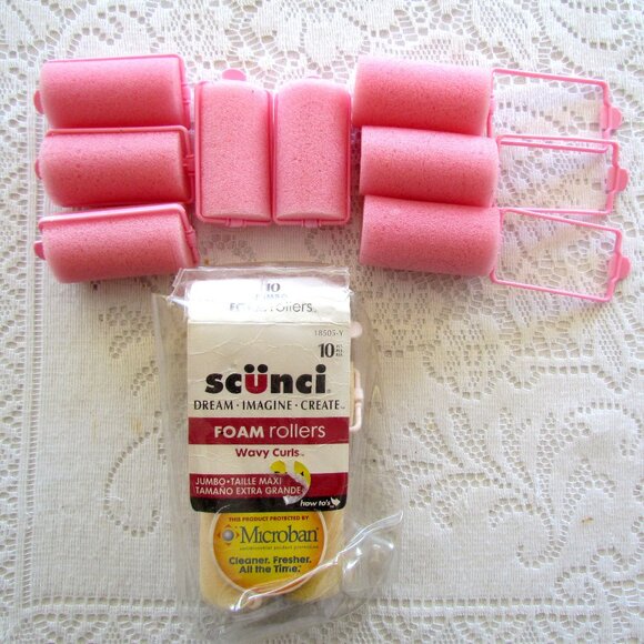 HAIR CURLERS, SOFT FOAM ROLLERS, SNAP SHUT, 12 in PINK & YELLOW, NWT & NWOT - Picture 3 of 3
